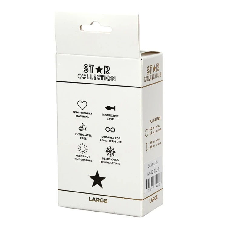 Star Collection - Silver Metal Anal Plug L - Light Blue Stone