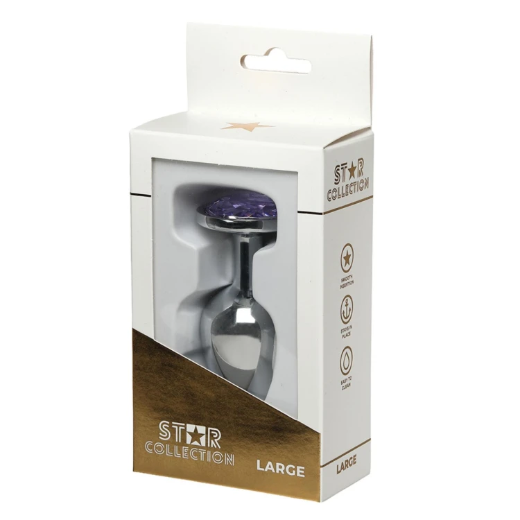 Star Collection - Silver Metal Anal Plug L - Purple Stone