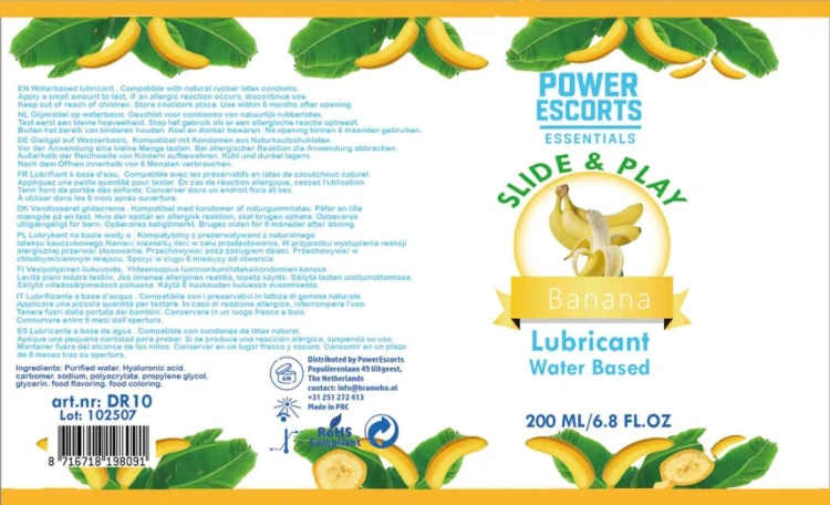 Power Escorts - DR10 - Banana Water-Based Lubricant 200ml – Slide & Play Personal Lube
