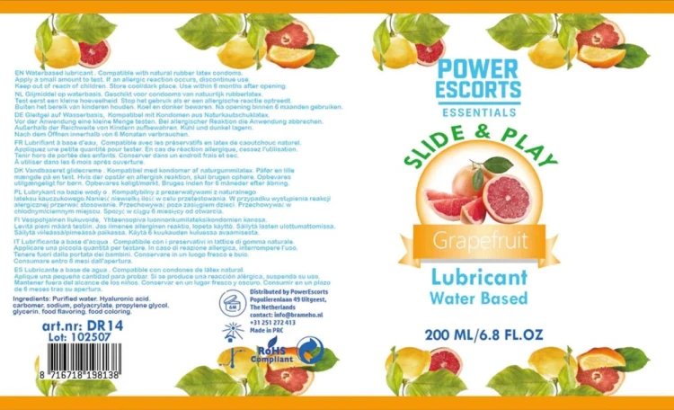 Power Escorts - DR14 - Grape Fruit Water-Based Lubricant 200ml – Slide & Play Personal Lube