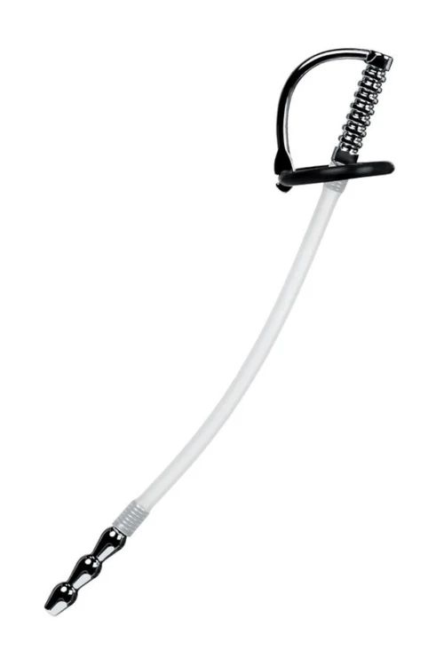 Urethral catheter TOYFA Metal, with replaceable securing rings, silicone, silver, 23cm